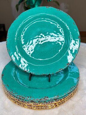 Pier 1 Imports Carmelo 6 Melamine Crackle Glaze Distressed Luncheon Plates-NWT